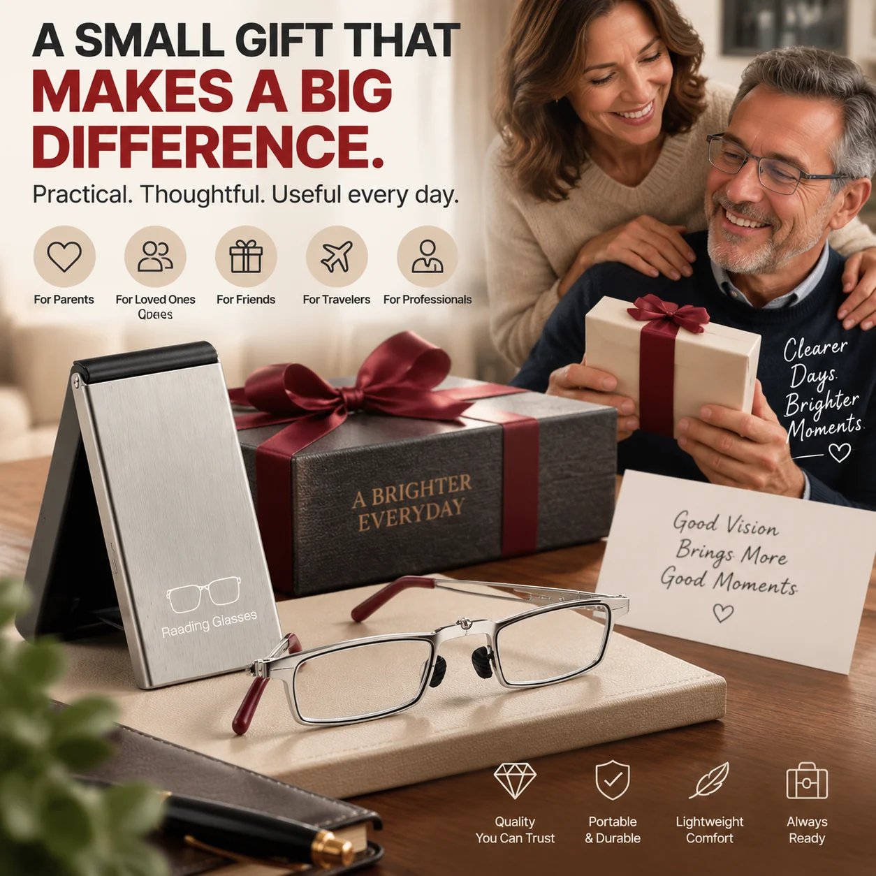 Foldable portable reading glasses gift