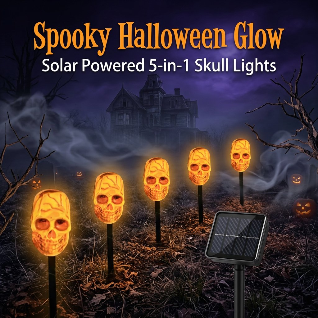 Retro Skull ground stake installation Halloween pathway lights