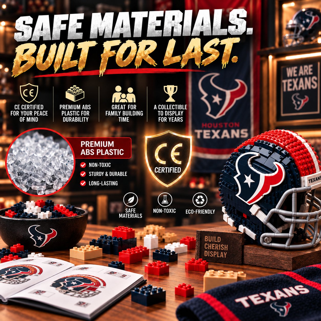 ABS building bricks and football helmet construction set details