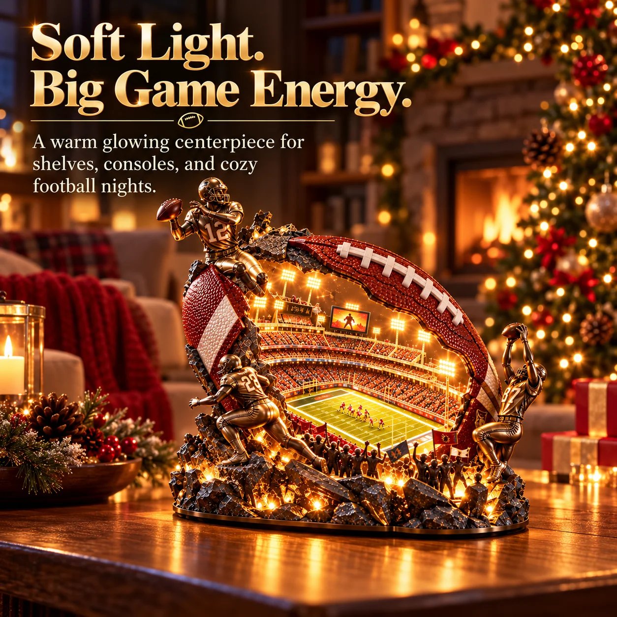 Soft light big game energy football stadium decor