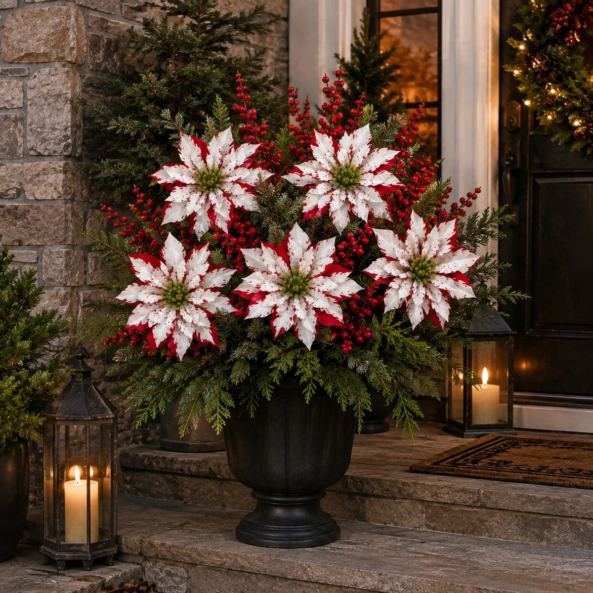 Christmas poinsettia decoration in a planter