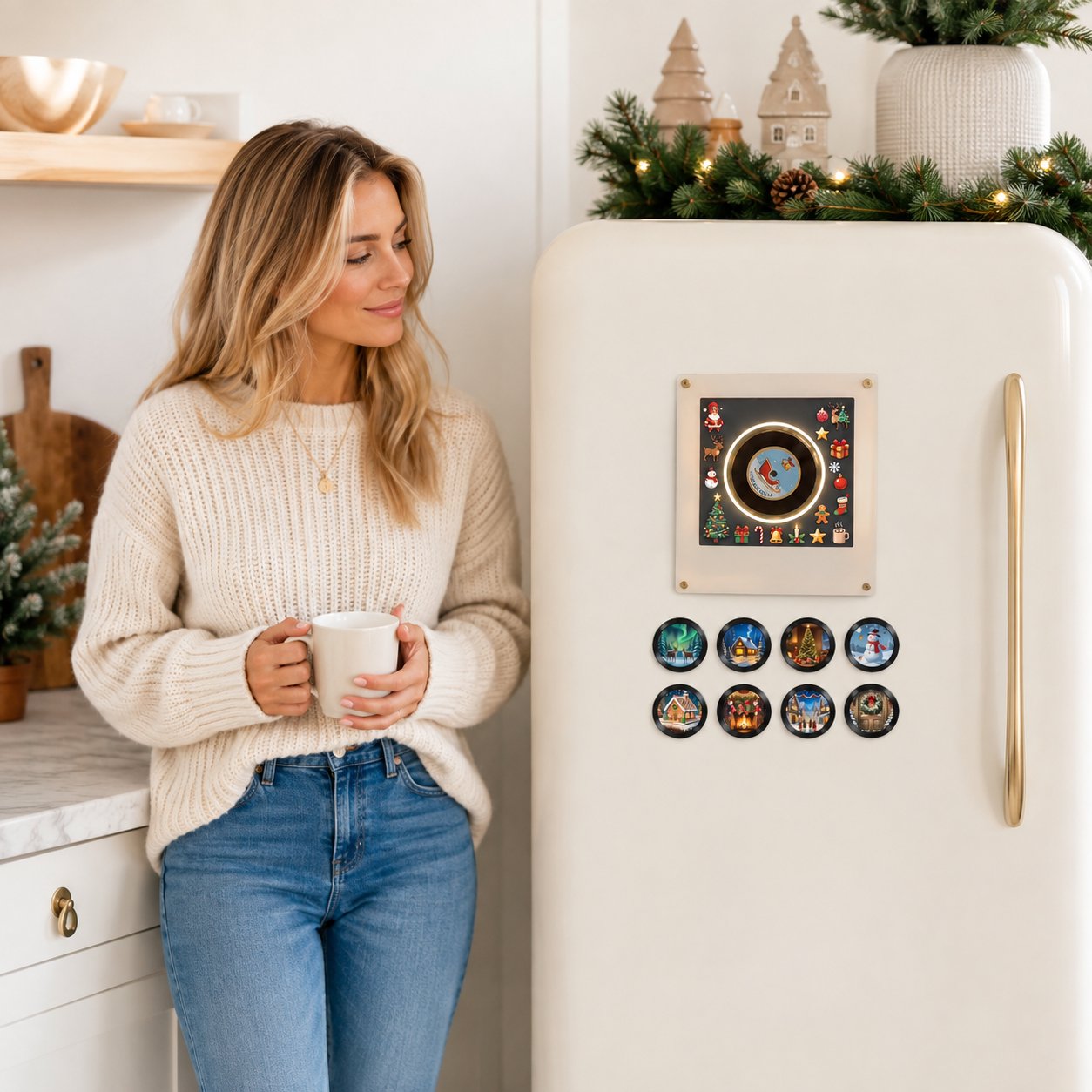 Vintage mini Christmas record player decor