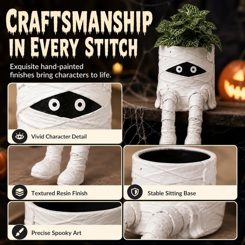 Detailed hand-painted resin Halloween planter
