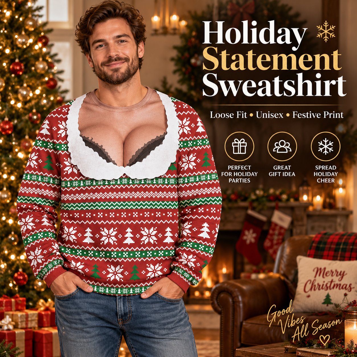 Christmas sweatshirt fabric details