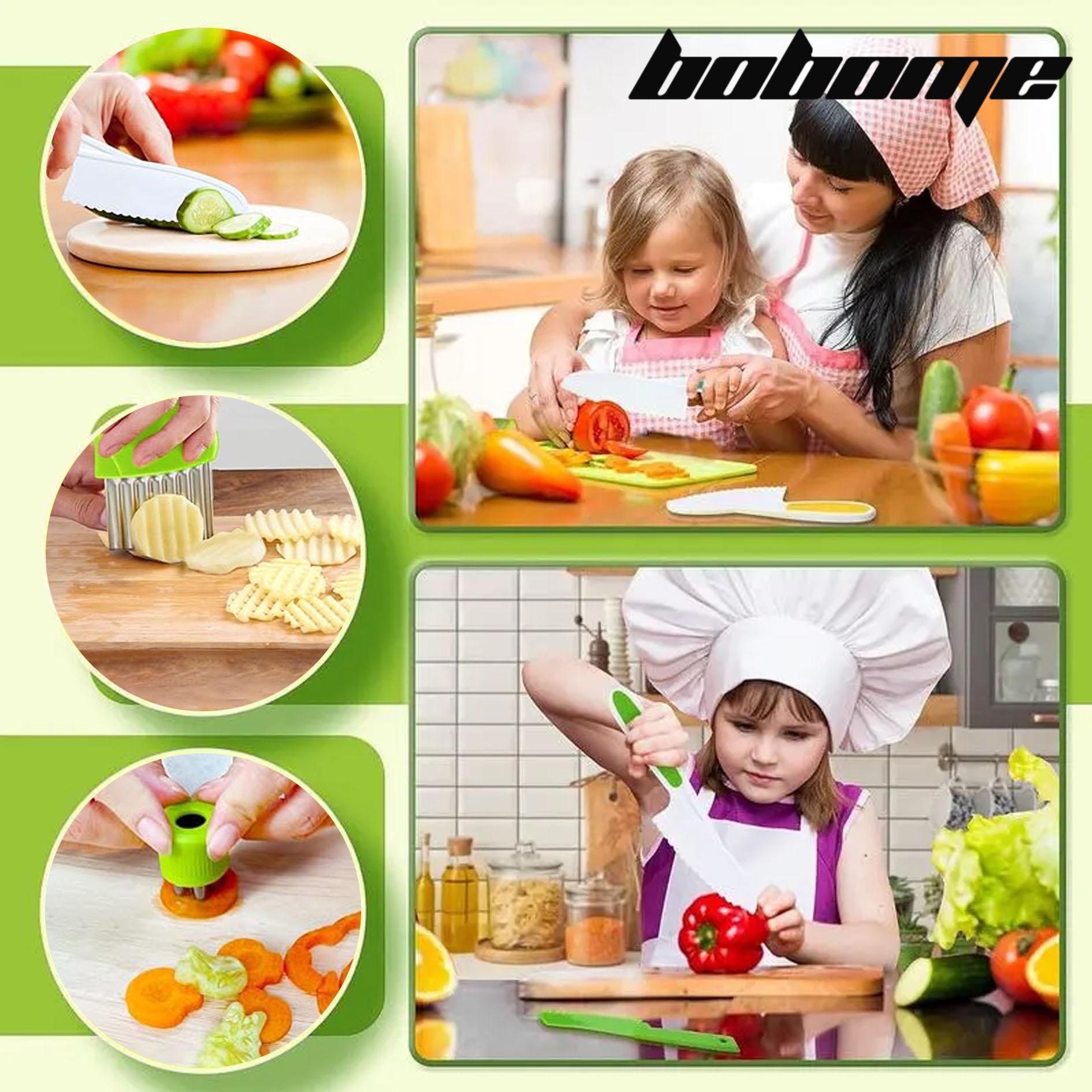 BOBOME 32 Pcs Kitchen Knife Set for Vegetables, Fruits, Cheese, and Other Foods with Safe Grip Handles - Durable PP Material for Kids Utensils Kitchenware