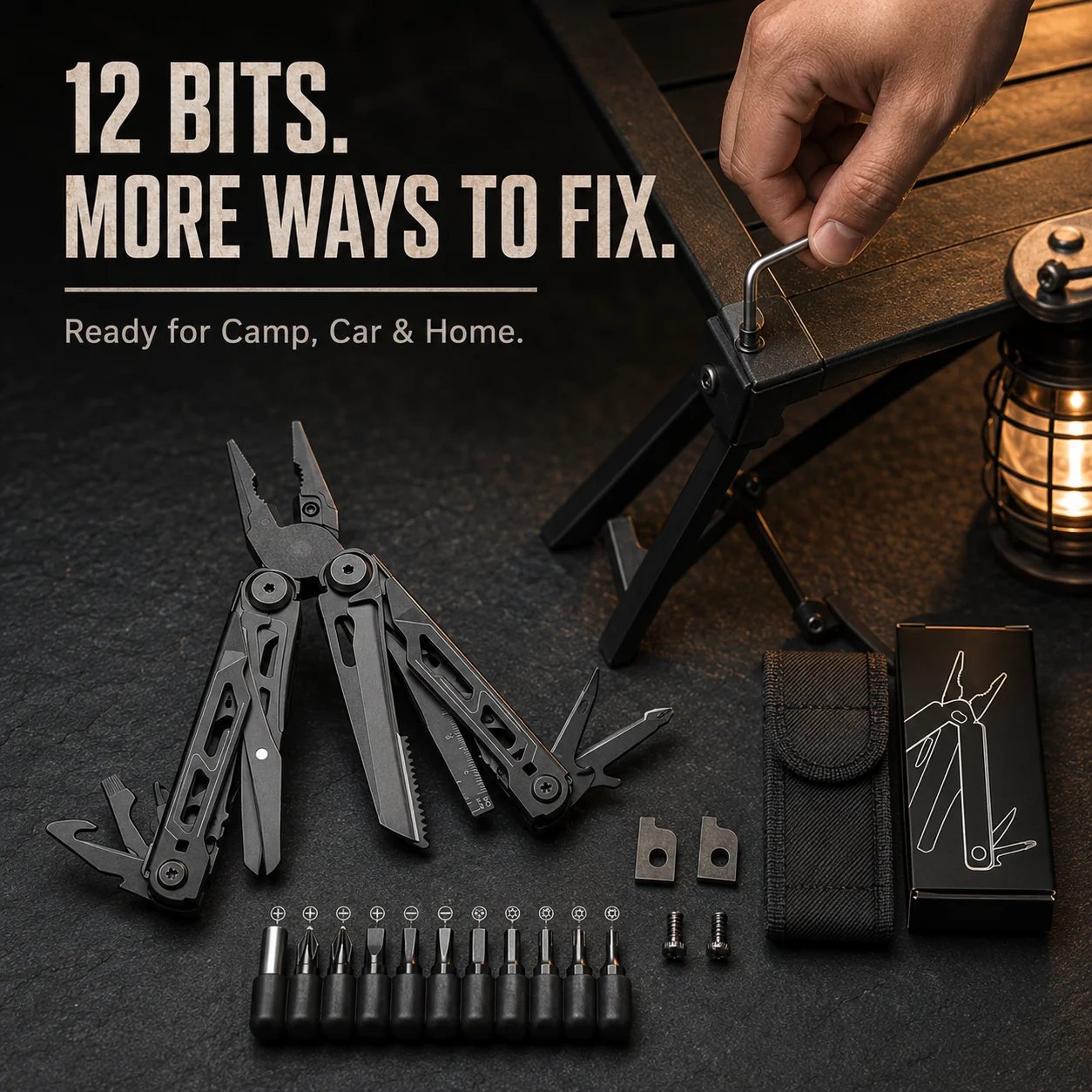 16-in-1 Multitool with Large Scissors – Compact Outdoor Tool