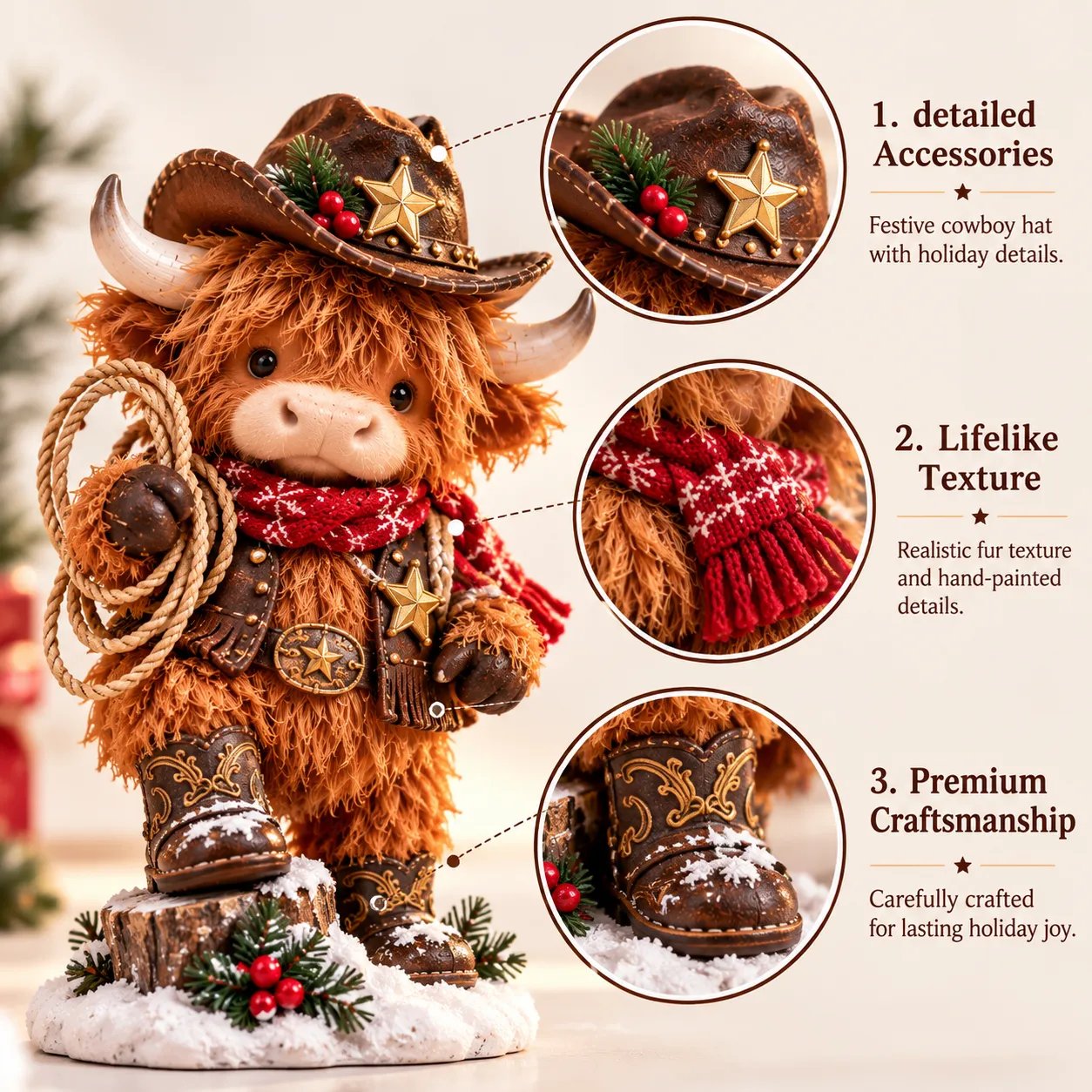 Cowboy Christmas Highland cow figures