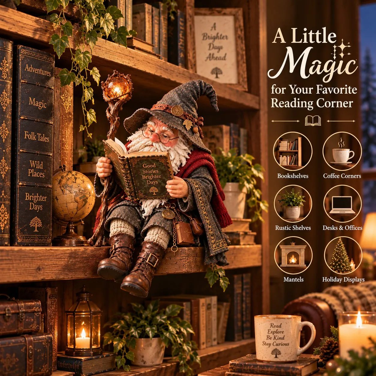 Wandering Scholar styled in a cozy reading corner