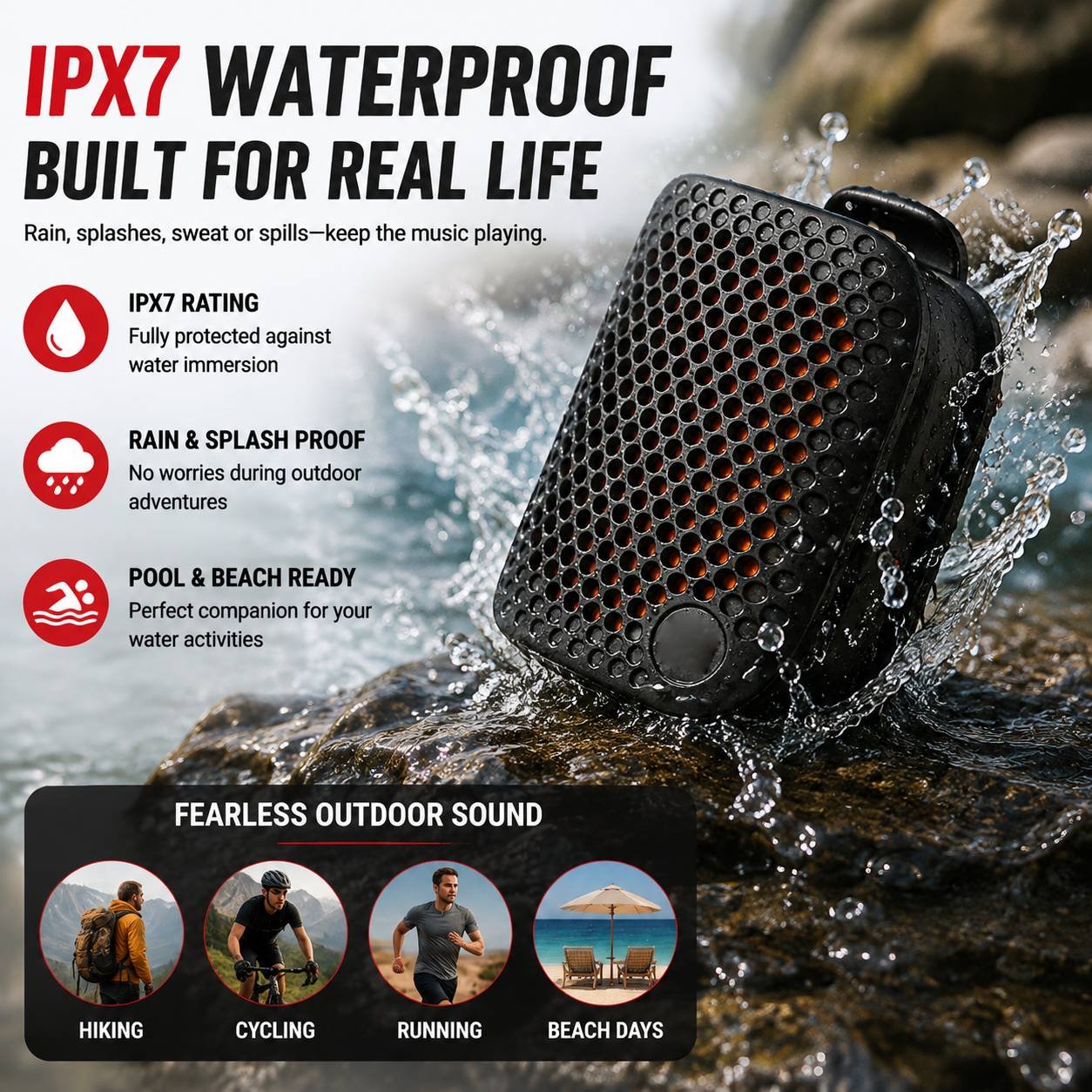 Wearable Bluetooth speaker physical control buttons