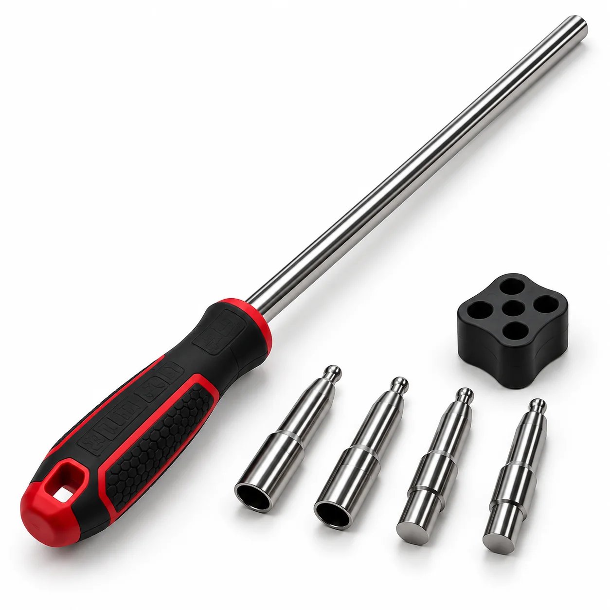 Red handle wheel fitting assistant with four adapters