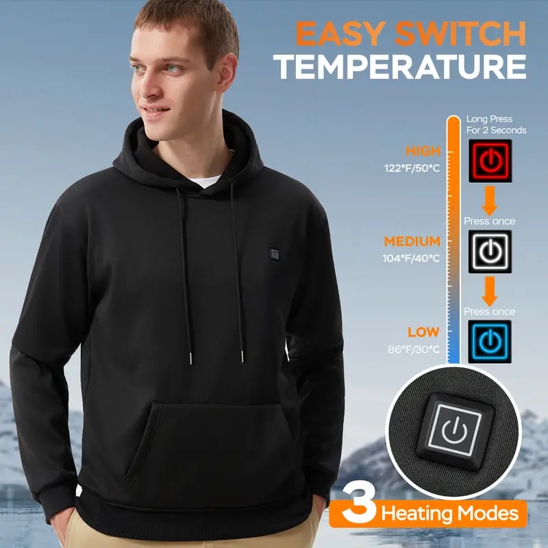Heated pullover hoodie for cold-weather wear