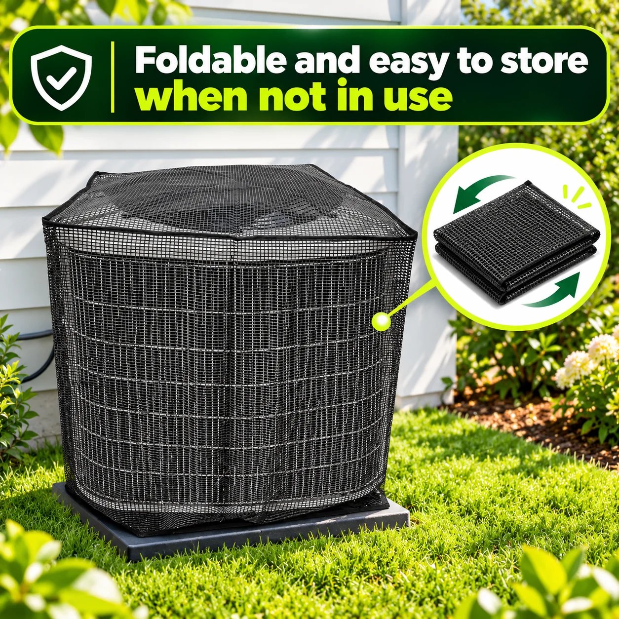 Foldable outdoor AC condenser mesh cover