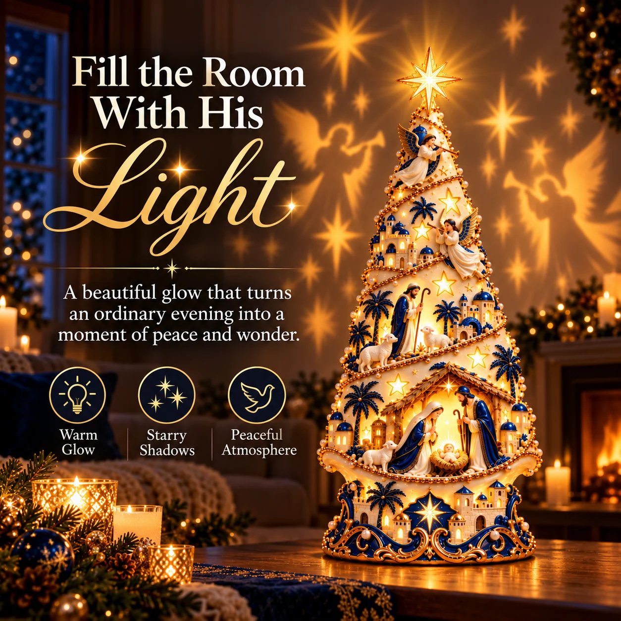 Bethlehem Nativity Christmas Tree Shadow Light Effect