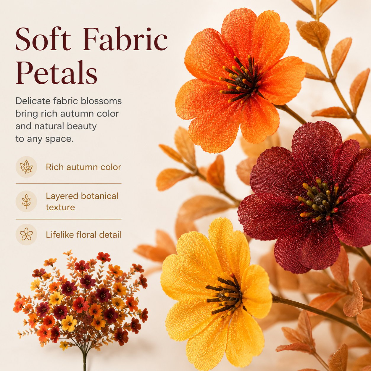 Orange yellow burgundy red and mixed artificial fall flower bouquet set options Orange yellow burgundy red and mixed artificial fall flower bouquet set options