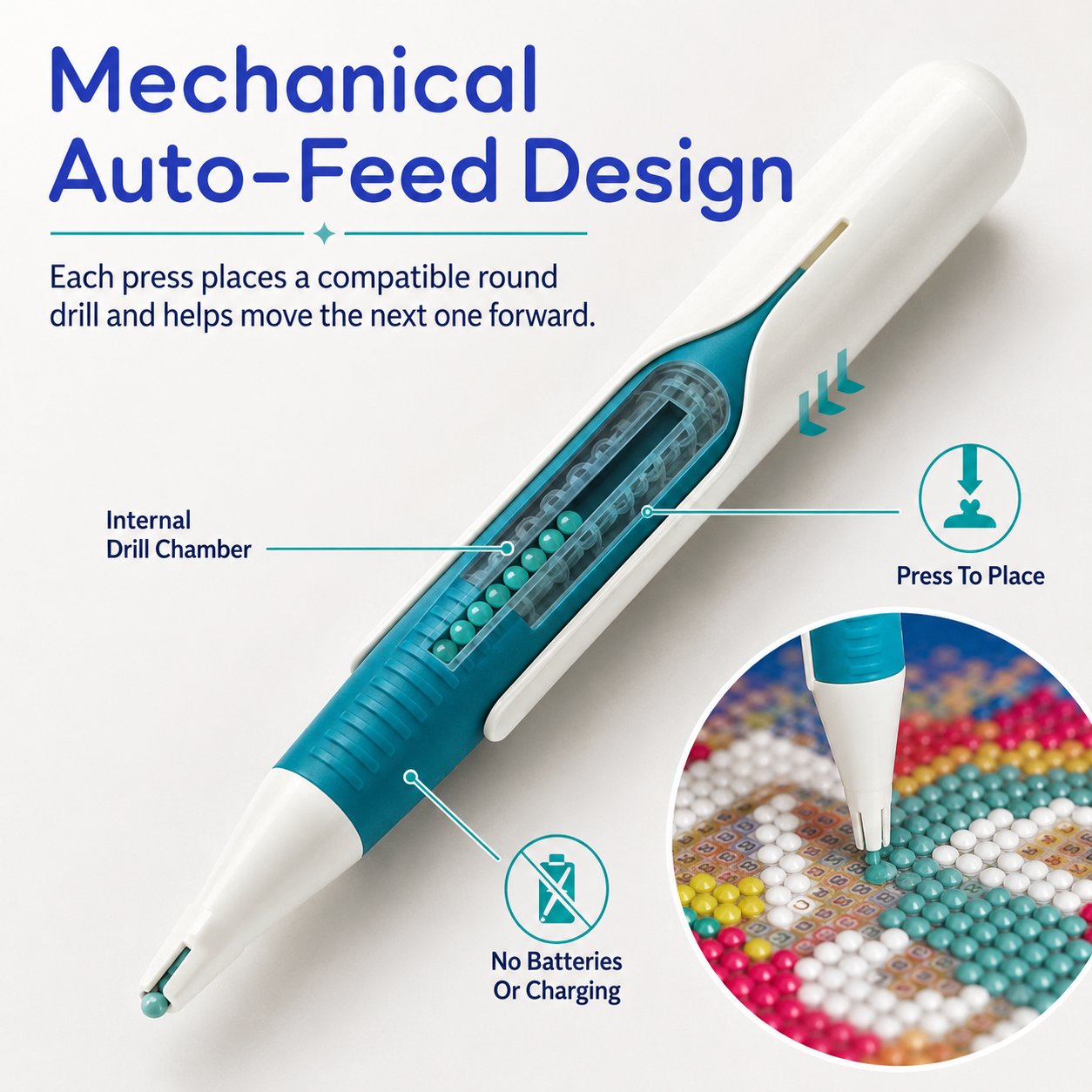 Press-activated mechanical diamond drill feed design