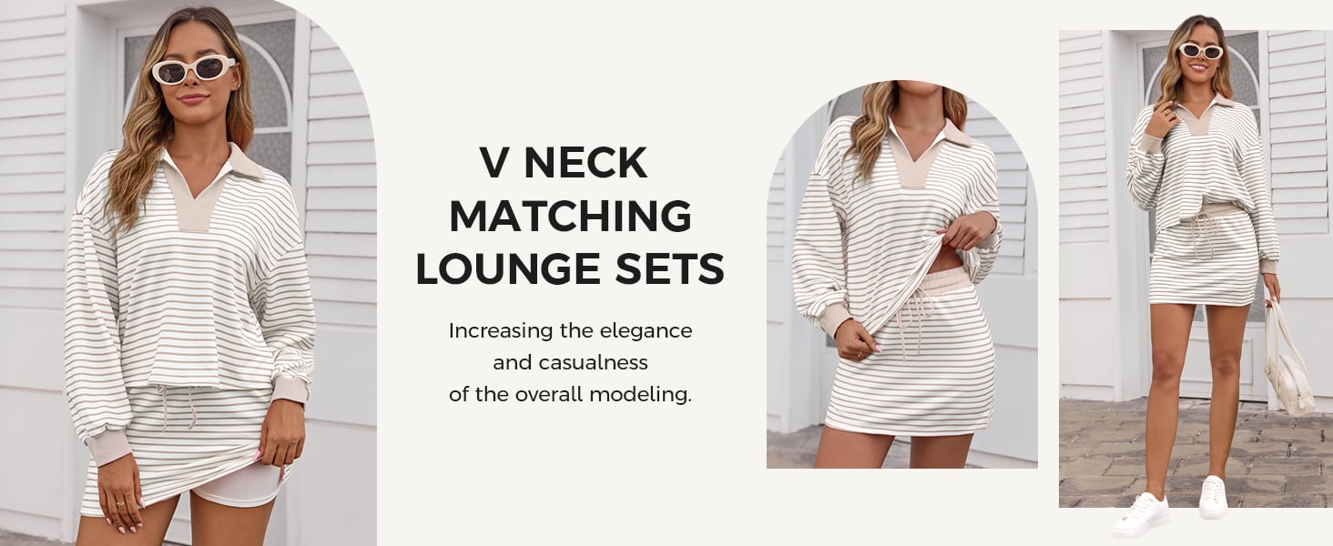 Fisoew Womens Casual Sweatshirt Skirt Set