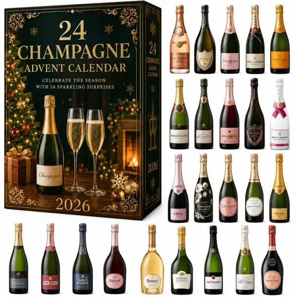 Champagner-Adventskalender 2026 - Flachoberflächen-Stil