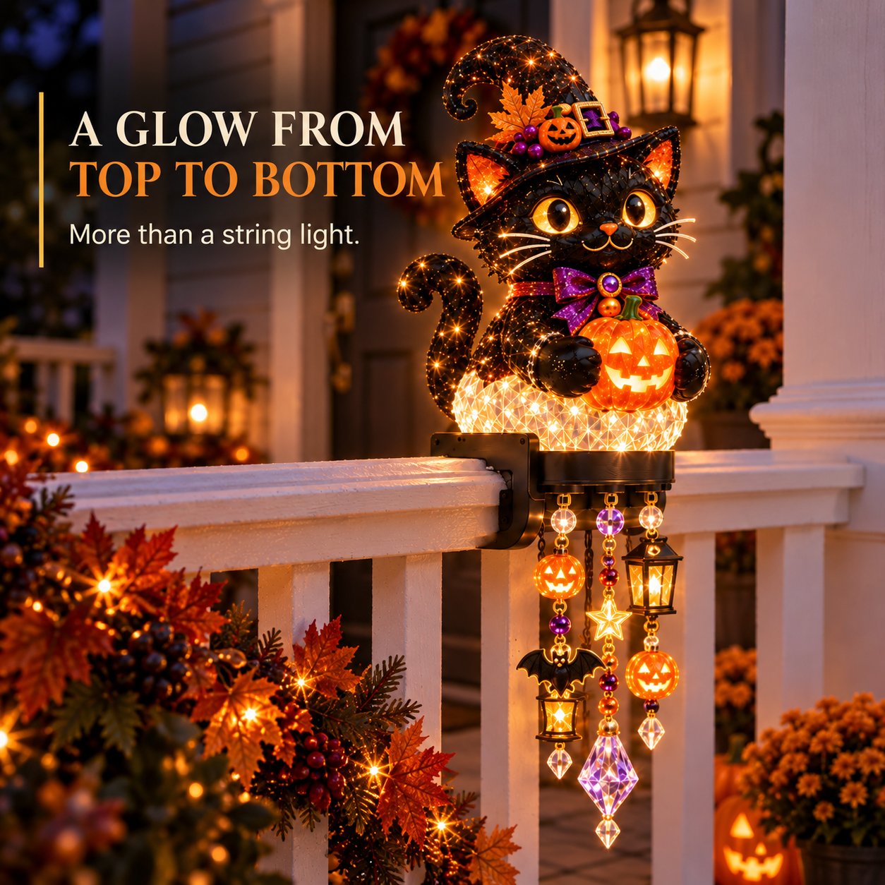 Halloween railing light glowing from top to bottom