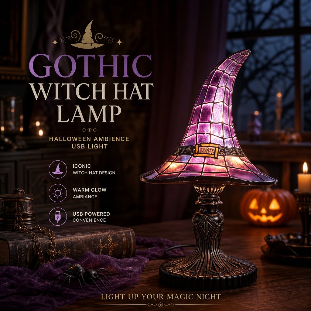 Lighted gothic witch hat Halloween lamp