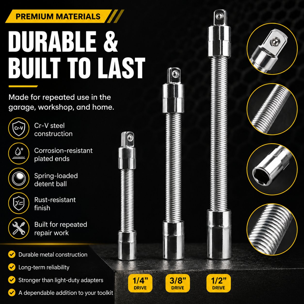Durable metal flexible socket extension