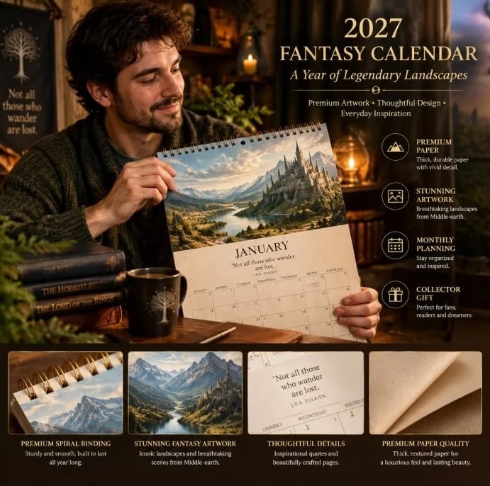 2027 fantasy calendar with illustrated landscapes