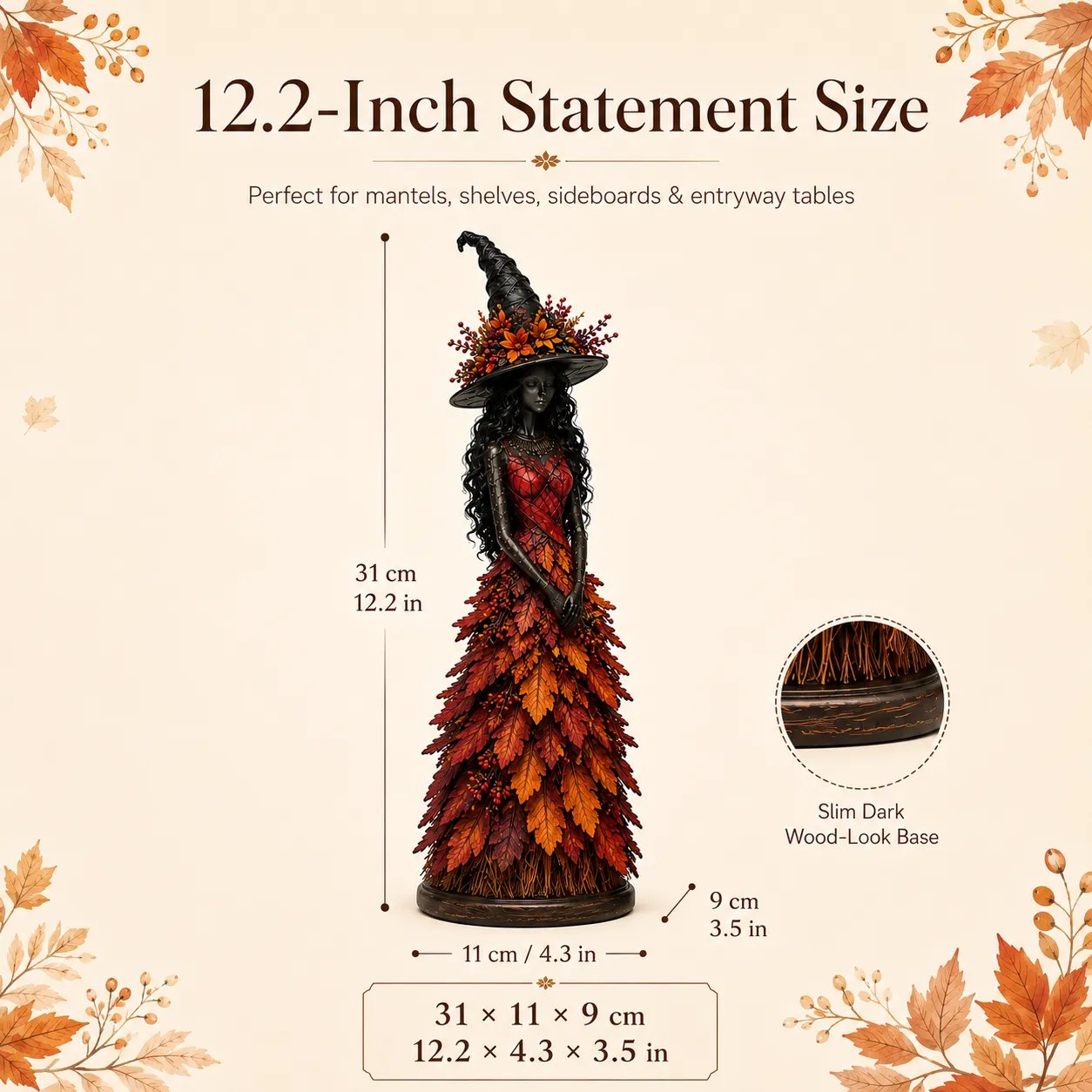 Autumn witch figurine dimensions and specifications