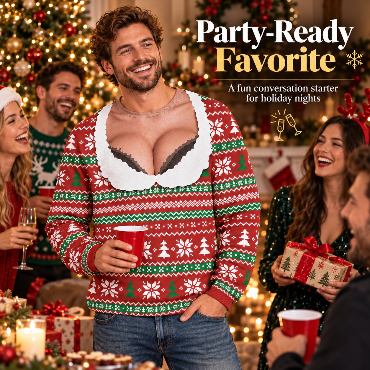 Fake low cut Christmas sweatshirt graphic