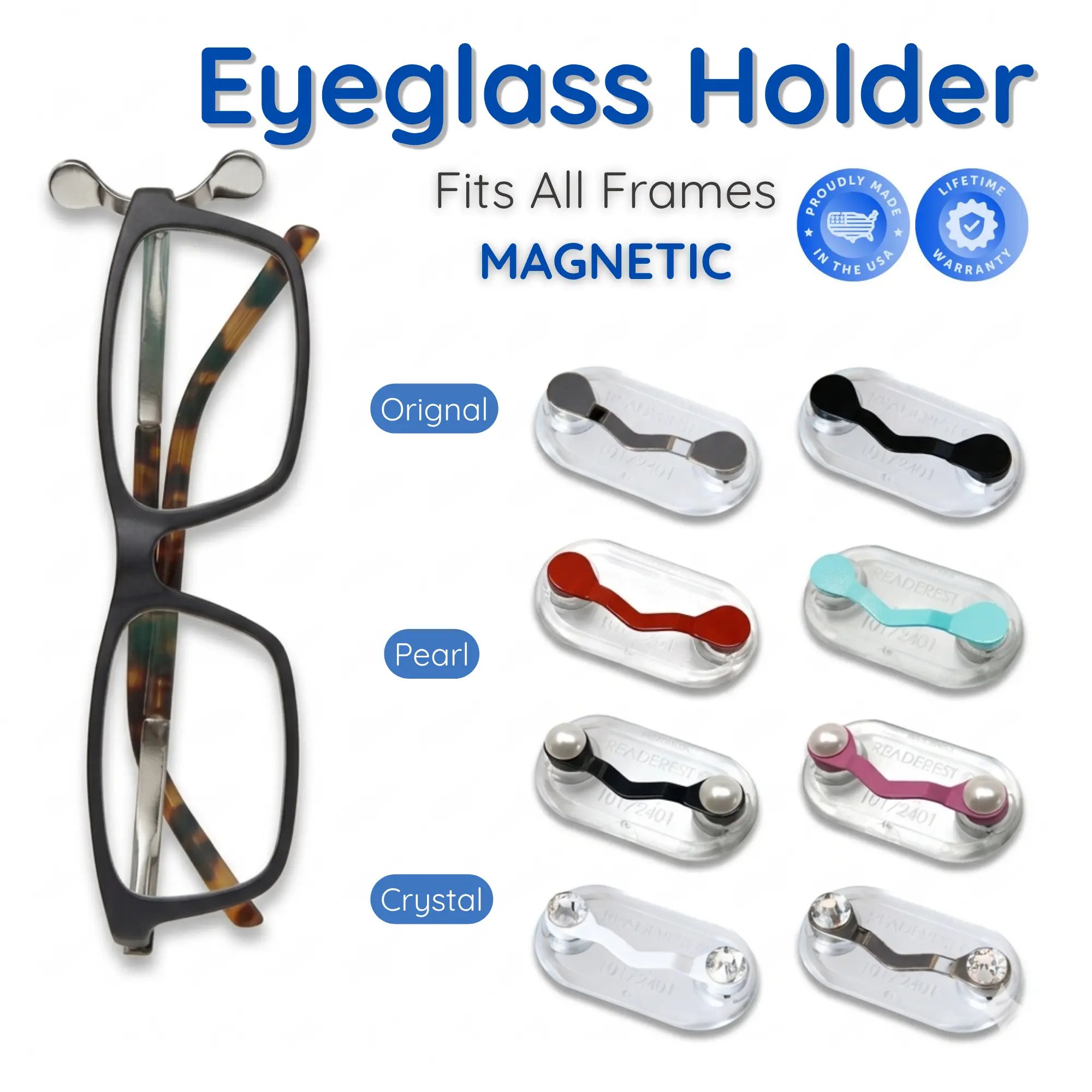 Magnetic eyeglass holder in multiple colors