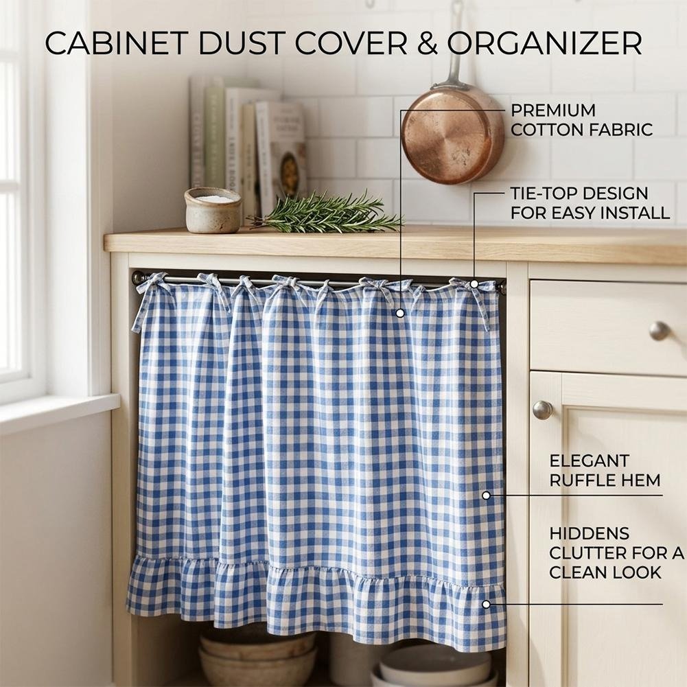 Tie top stove curtain installation