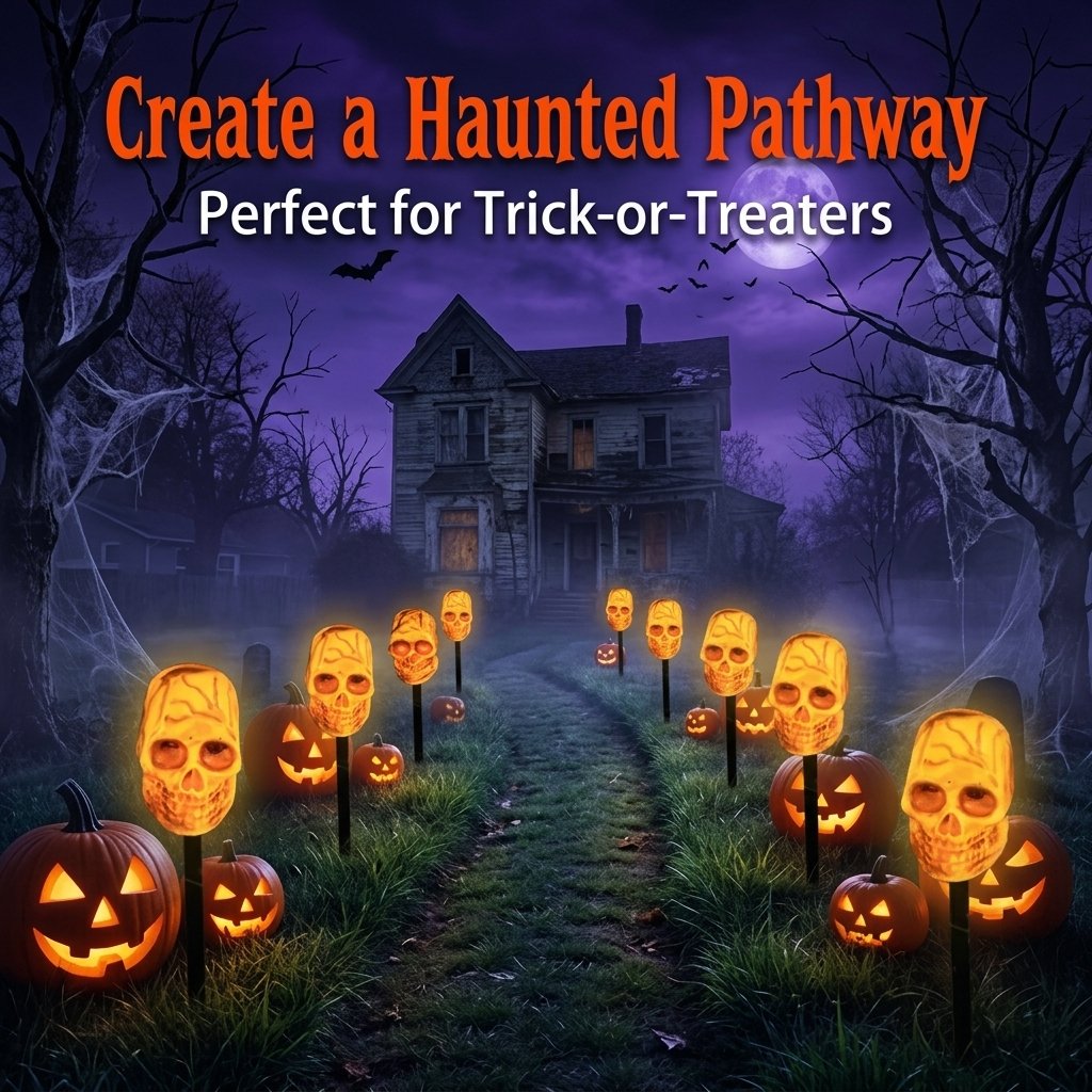 Retro Skull solar pathway lights outdoor Halloween yard decor