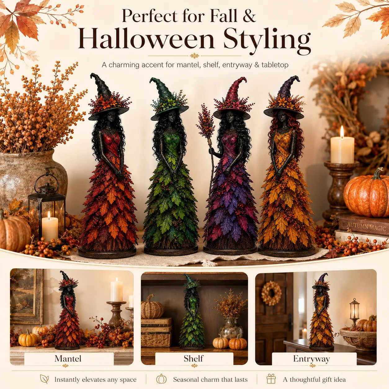 Fall witch figurine decorative details