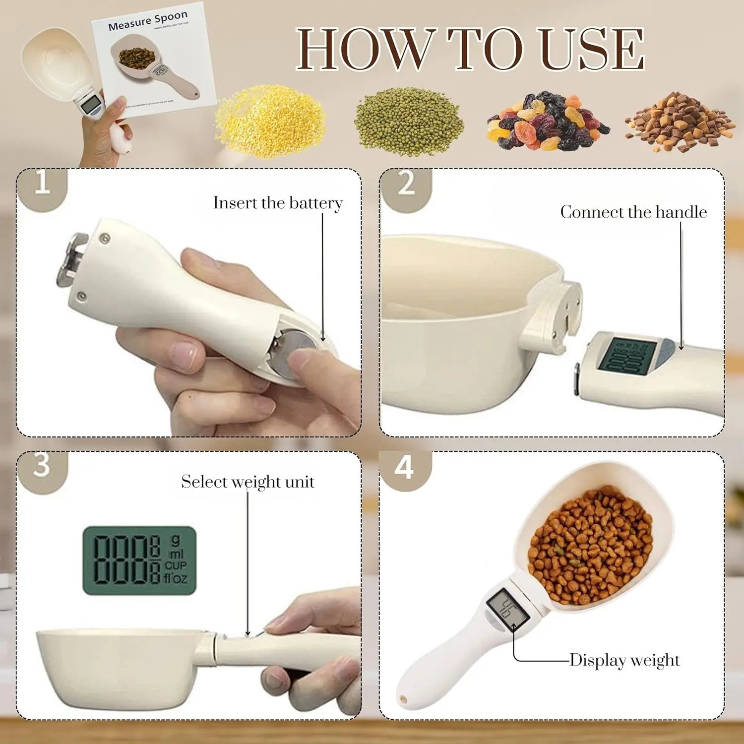 Removable spoon head and measuring operation