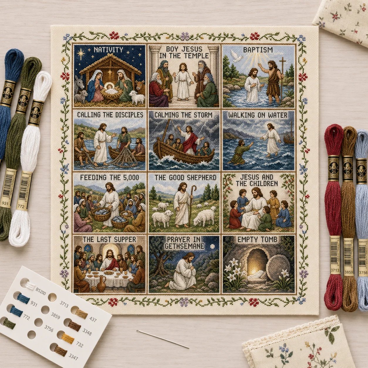 Life of Jesus twelve sacred moments cross stitch design