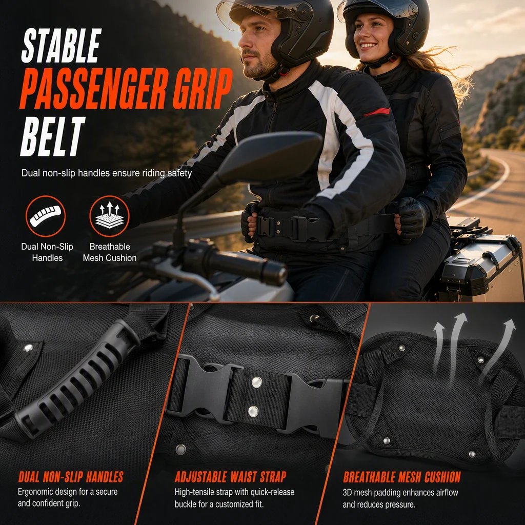 Passenger grip belt for motorcycle