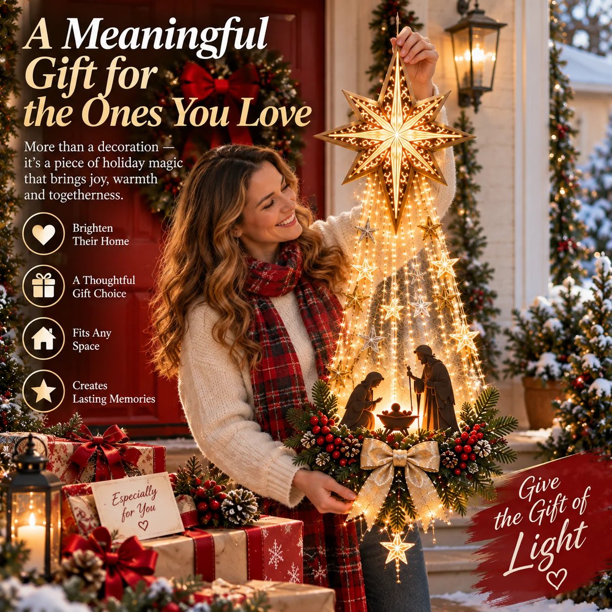 Woman holding Bethlehem Star Christmas wall light