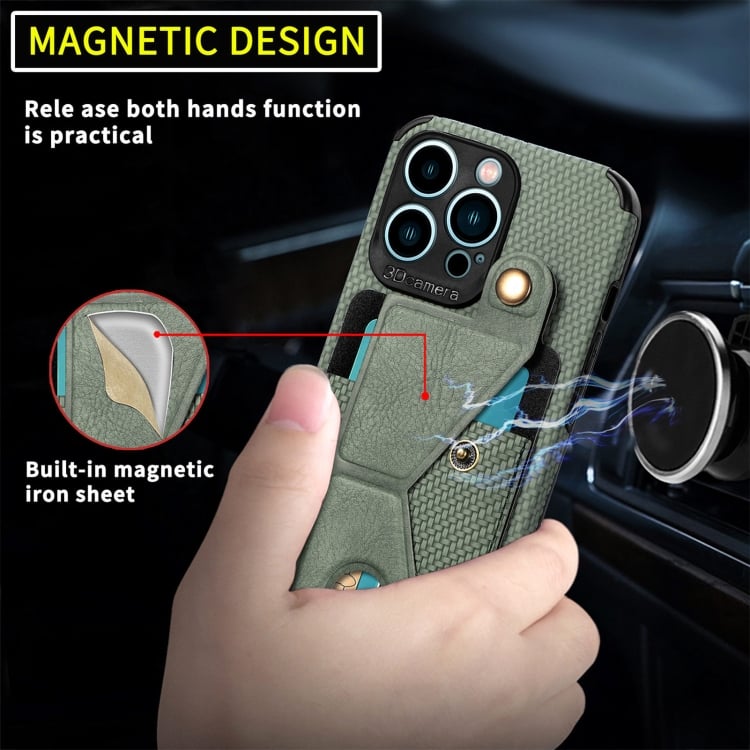 For iPhone 13 Pro Max K-shaped Magnetic Card Phone Case (Green) - 4