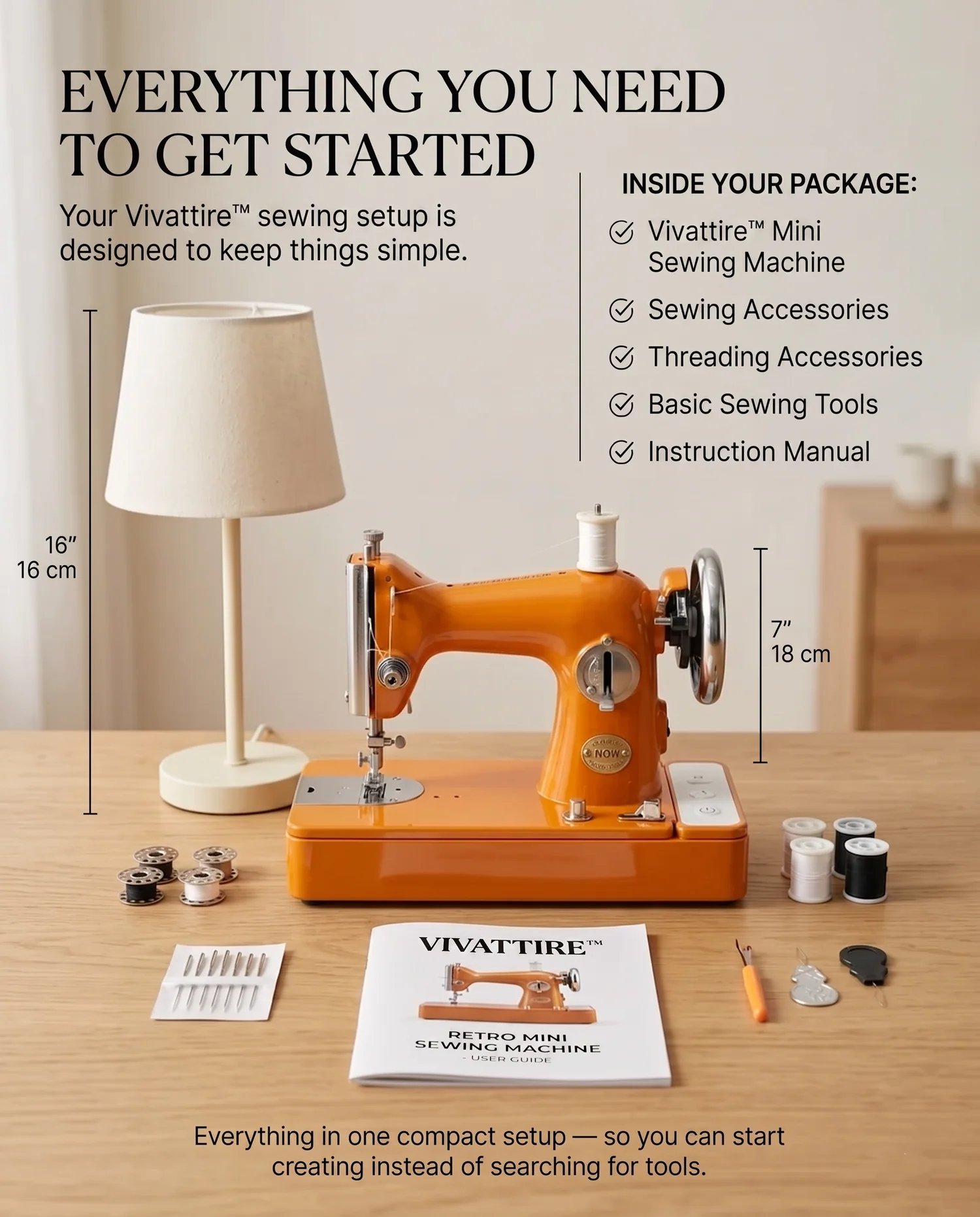 Mini sewing machine package contents