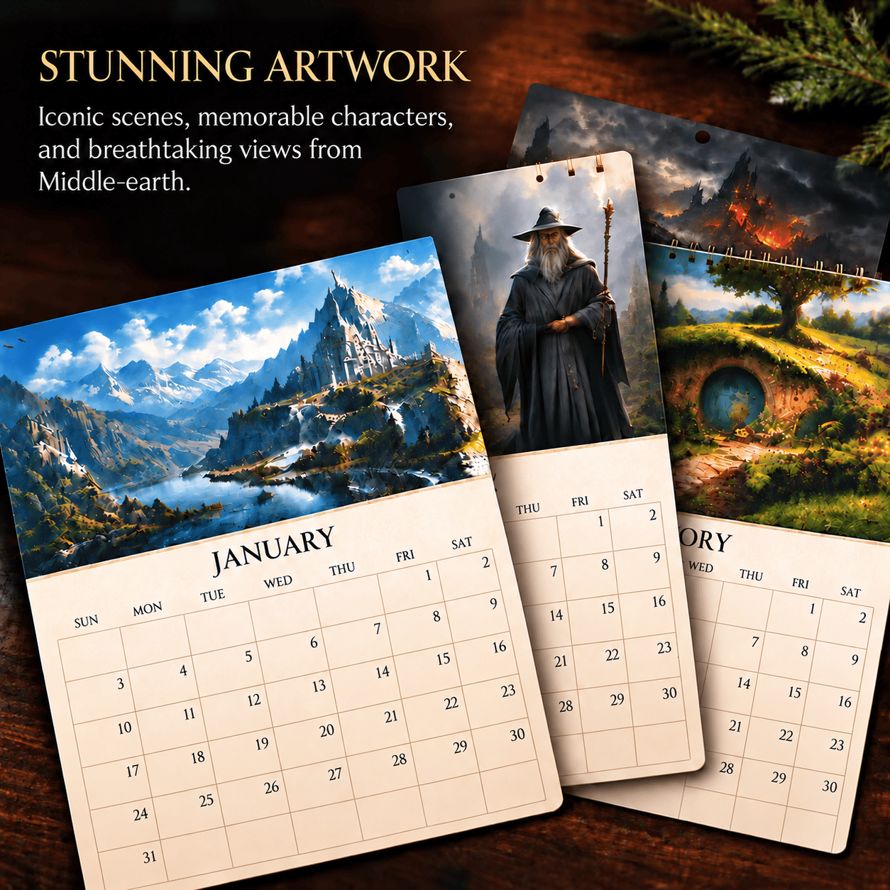 Illustrated fantasy calendar pages