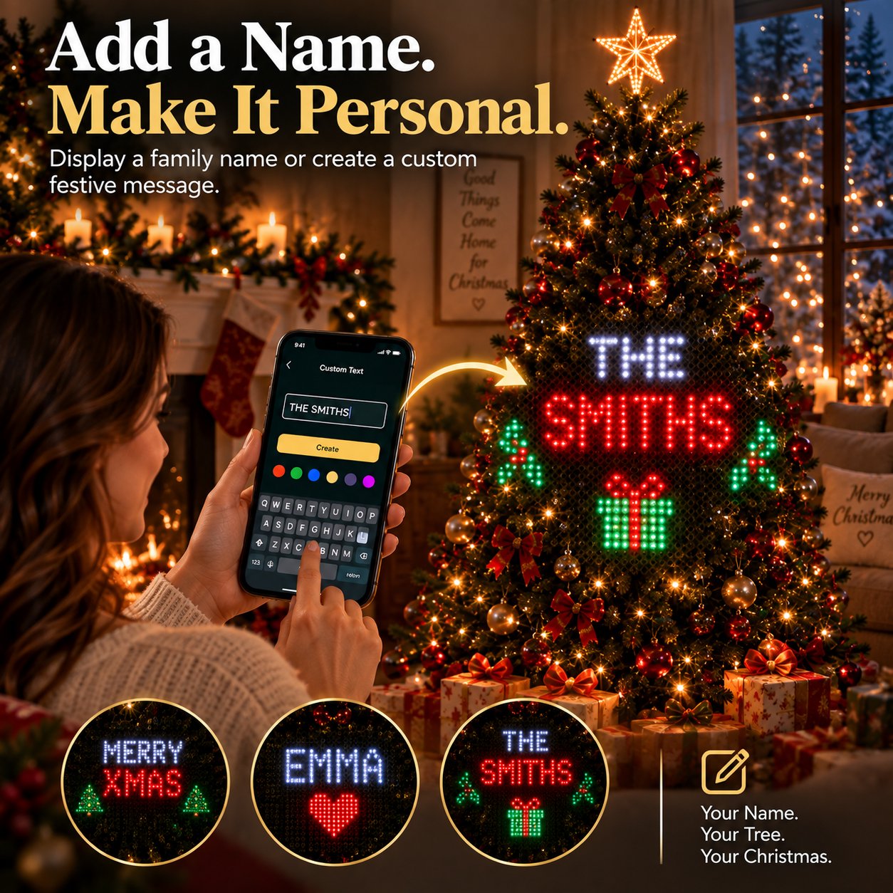 Personalized Christmas tree light display controlled by phone
