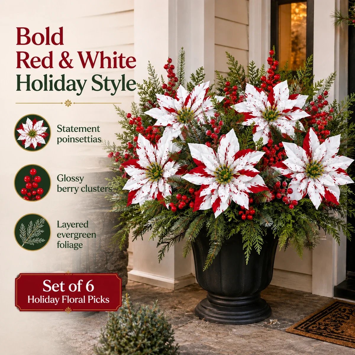 Festive arrangement with red and white poinsettias