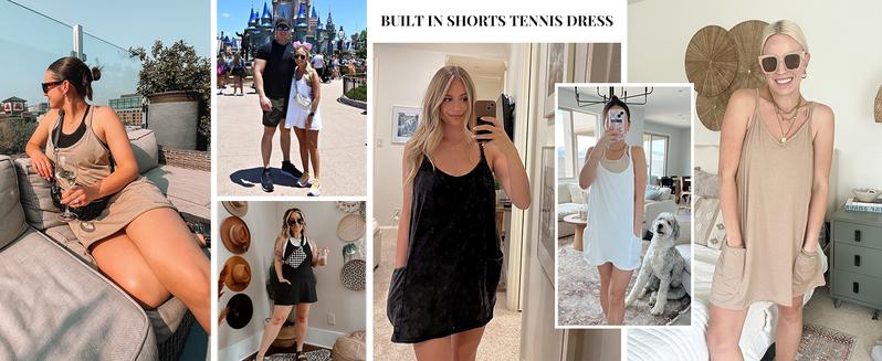 Product Introduction of Tanming Women's Womens Athletic Sleeveless Mini Dress with Built-in Shorts V Neck Spaghetti Strap Short Tennis Dress with Pockets 5