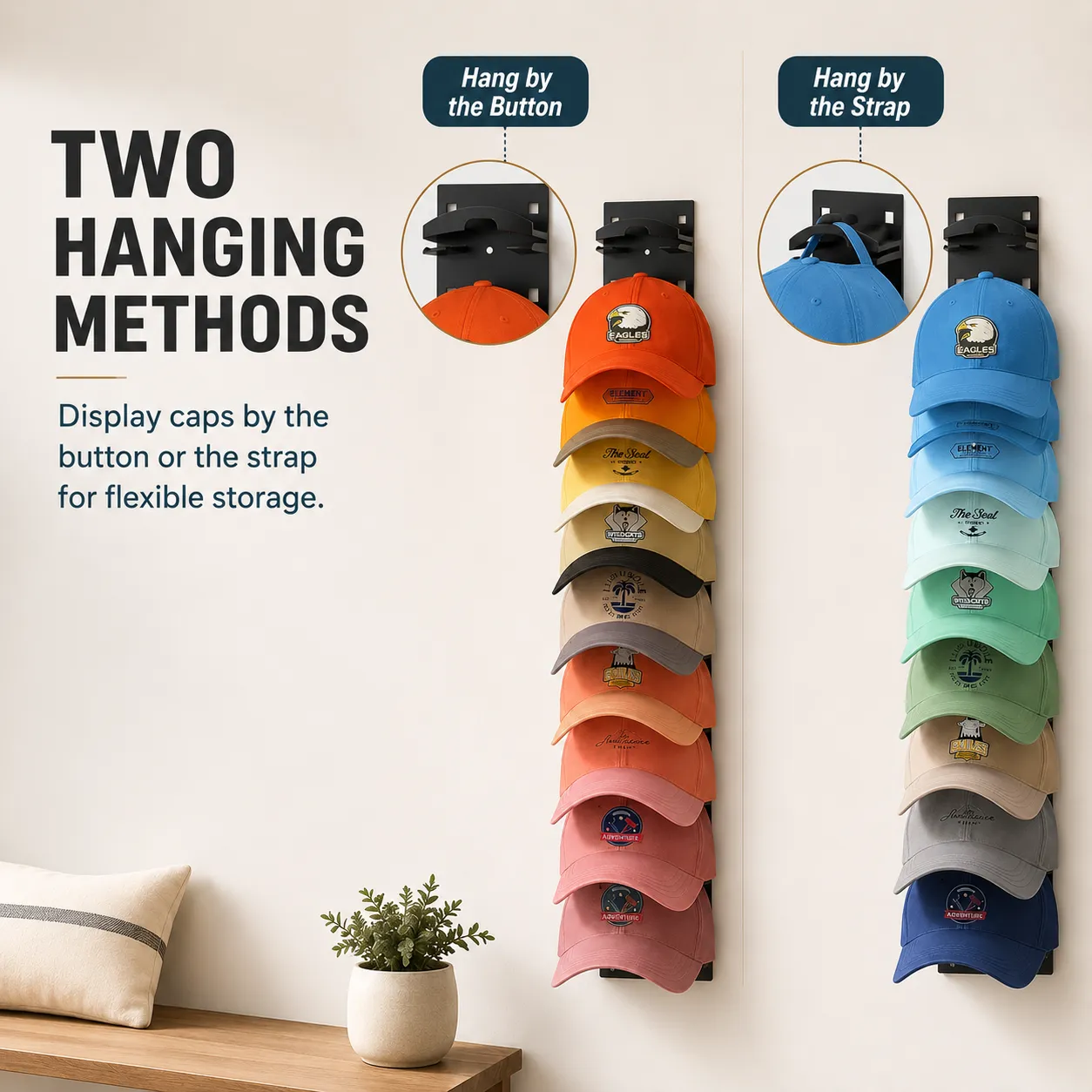 Wall-Mounted Baseball Cap Holder & Display Rack