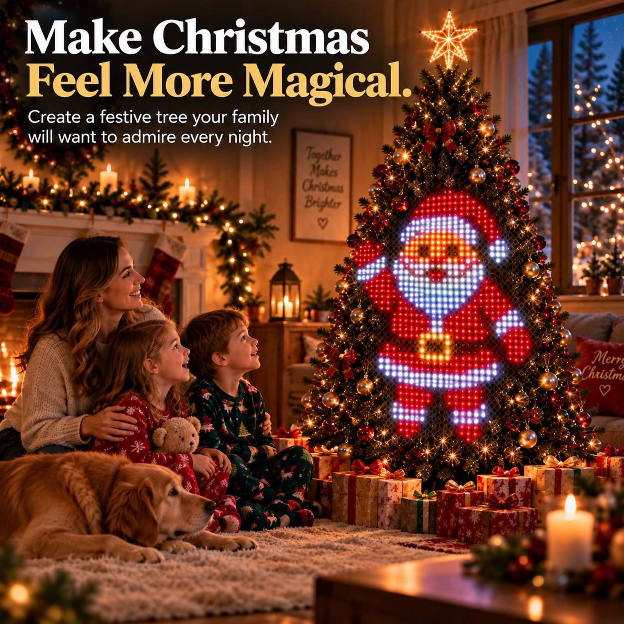 Magical family Christmas tree light display