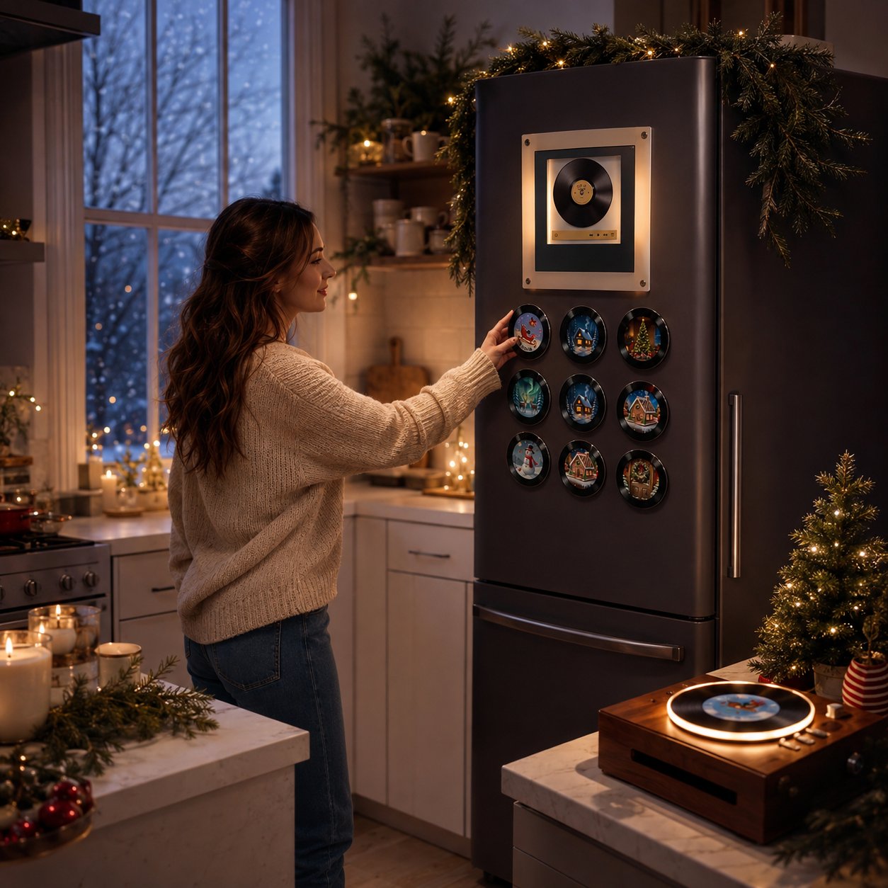 Retro Christmas vinyl music player full product presentation