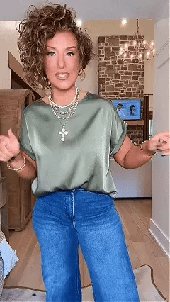 Satin blouse fit and movement demonstration