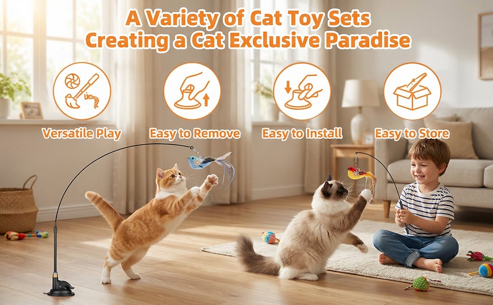 Interactive Cat Feather Toy with Suction Cup
