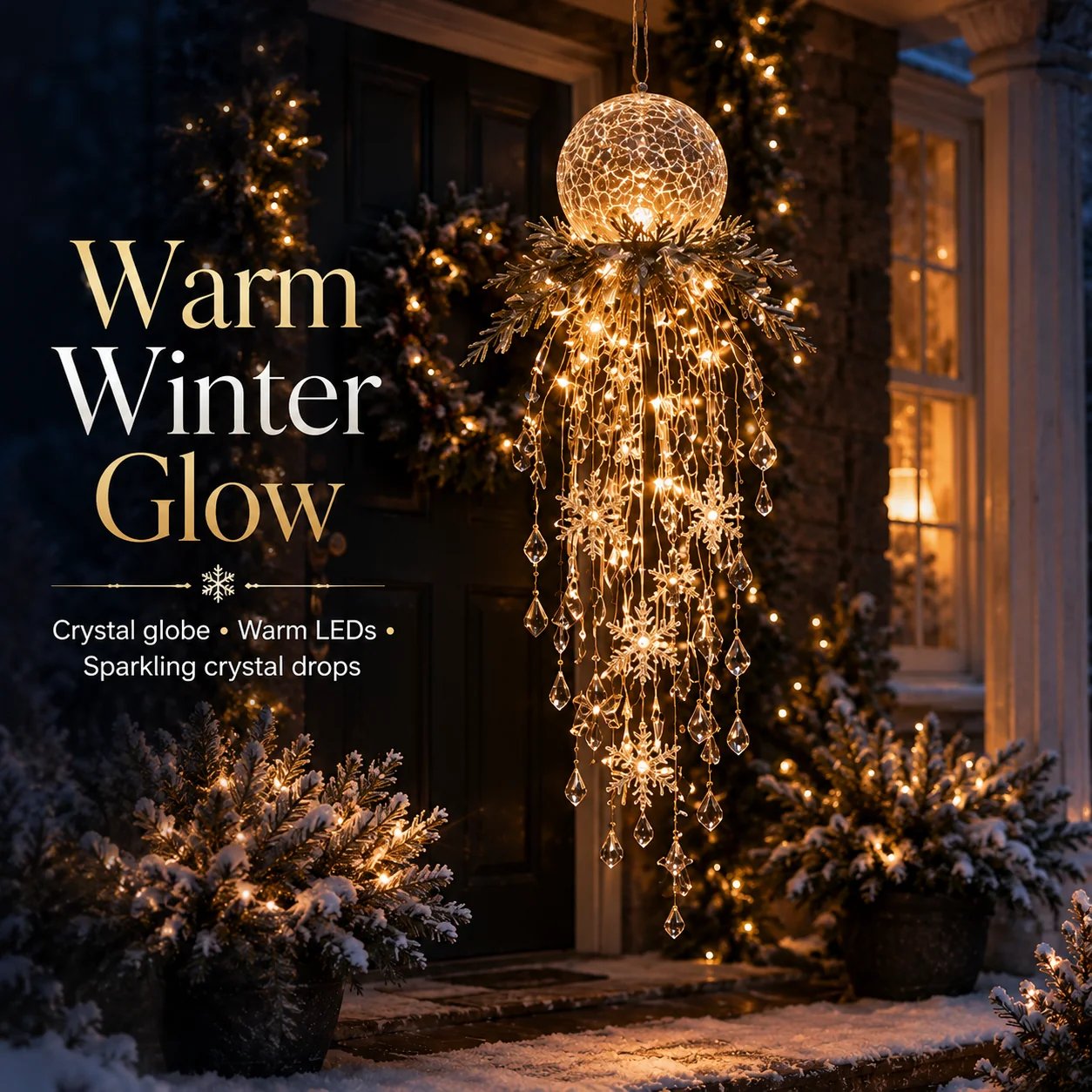 Magical Christmas porch with cascading holiday light