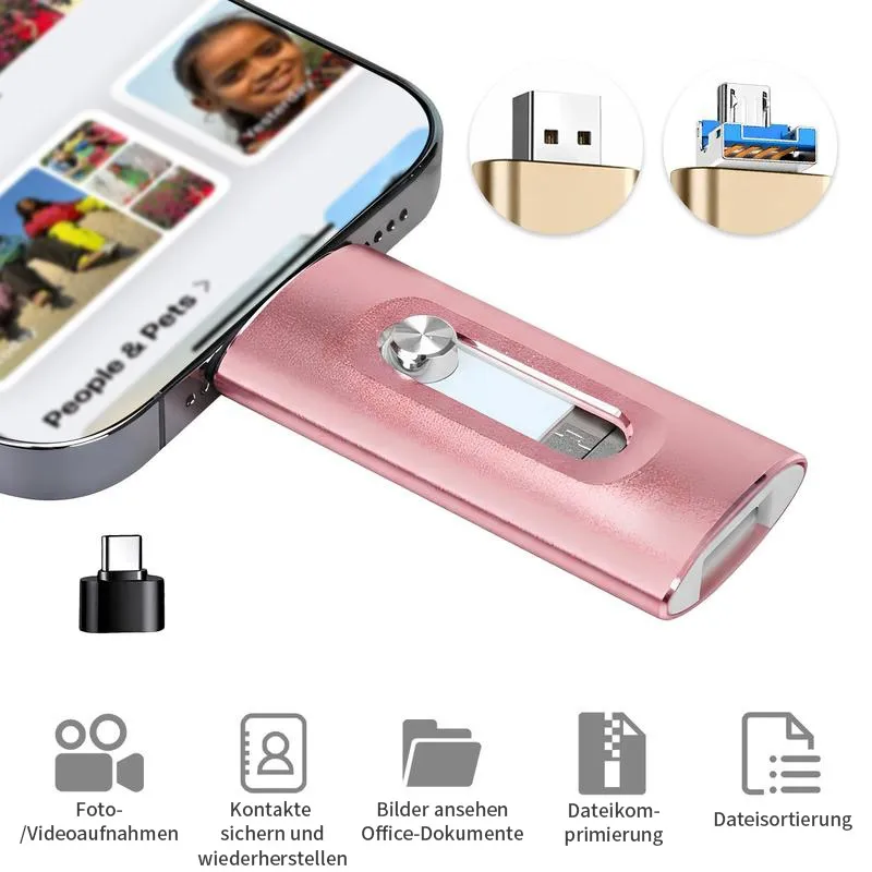 3-in-1-Flash-Laufwerk, tragbarer Highspeed-USB-3.0-Speicher - Roségold / 64GB