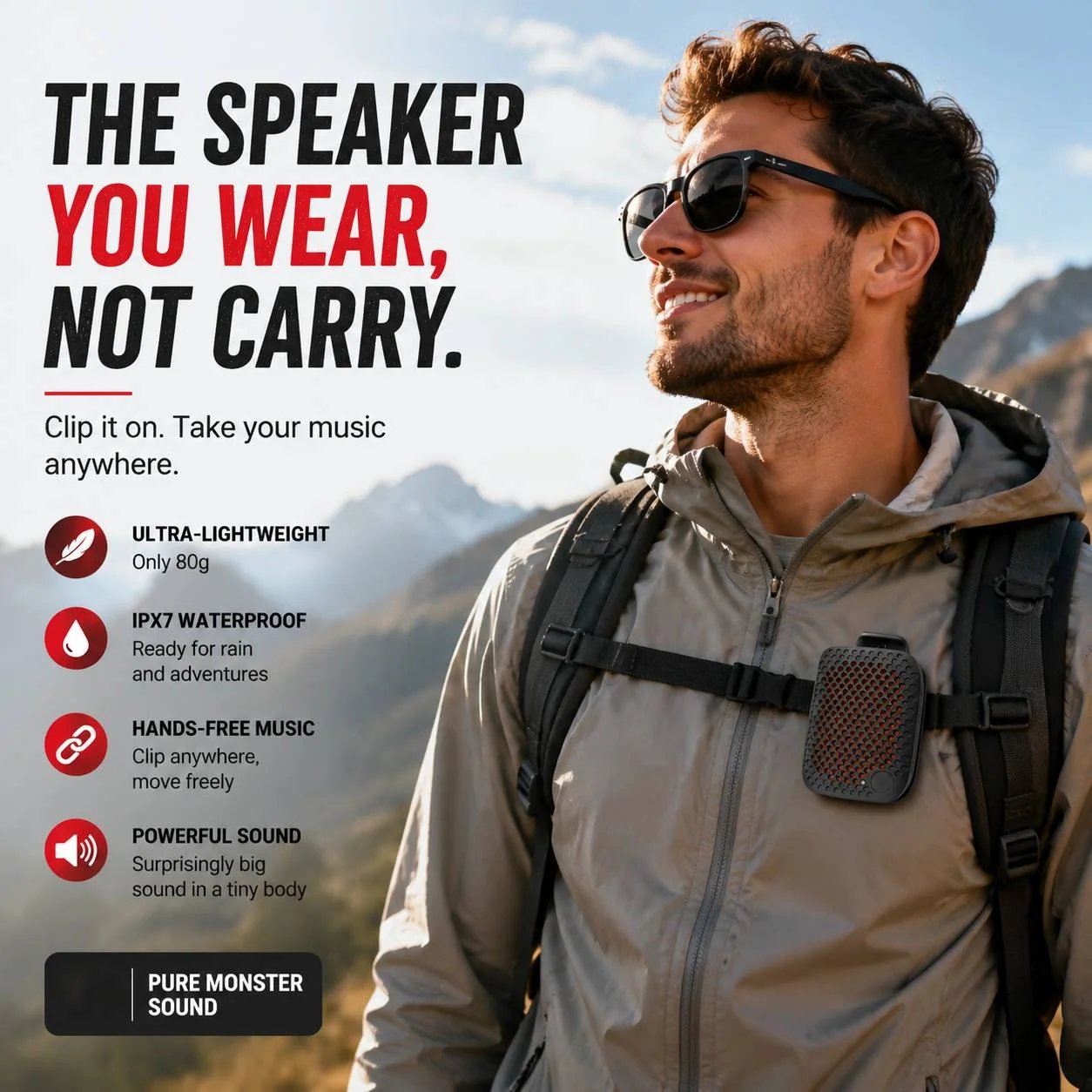 Wearable clip-on Bluetooth speaker