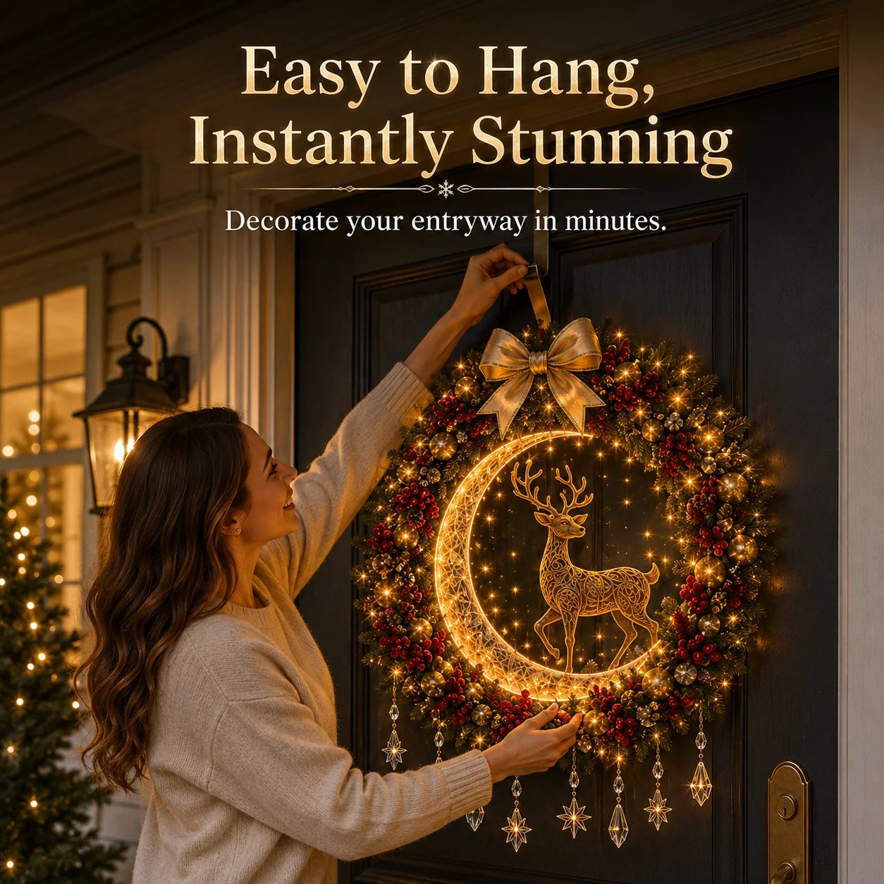 Easy to hang Christmas Moonlight Wreath